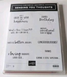 Juego de 9 estampillas Stampin' Up ENVIÁNDOTE PENSAMIENTO frases de goma I - Imagen 1 de 3