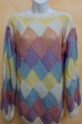 Vintage 80s/90s Sweetbriar Rainbow Pastel Sweater – Balloon Sleeves, High Neck - Image 1 of 4