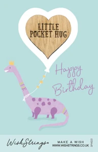 Happy Birthday Dinosaur Wooden Little Pocket Hug Wish Token Keepsake Gift Idea - Picture 1 of 2