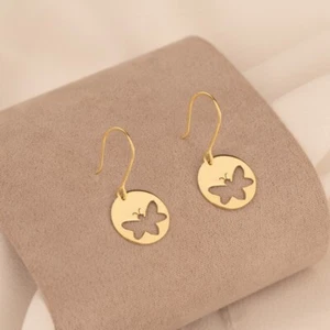 925 Sterling Silver Modern Butterfly Disc Dangle Women Earrings - Picture 1 of 4
