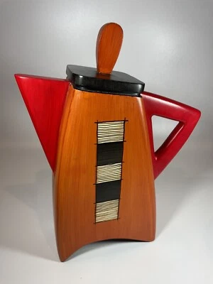 Rosa Maria Piatti Wooden Painted Sculpture Tea/Coffee Kettle Pitcher Signed - Image 1 of 4