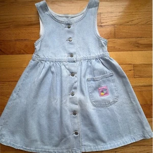 Vintage Lee Jeans Denim Dress Button Front Pocket Sleeveless Kids Size 6 - Picture 1 of 12