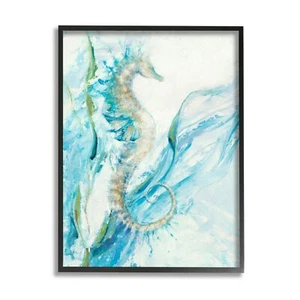 Stupell Industries Nautical Seahorse Blue Fluid Ocean Water Third Black Frame... - Picture 1 of 9