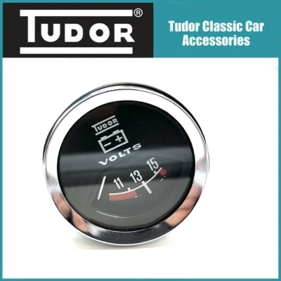 Tudor Classic Car Volt Meter Gauge 52mm Black Chrome Bezel 11-15v MG, Mini etc - Image 1 of 3