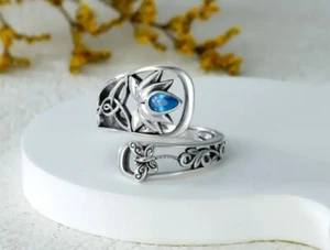 Anello cucchiaio argento sterling farfalla fiore di loto - Foto 1 di 2