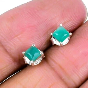 May Emerald Faceted Stone Sterling Silver Daughter Ethnic Stud Trendy Earrings - Picture 1 of 7