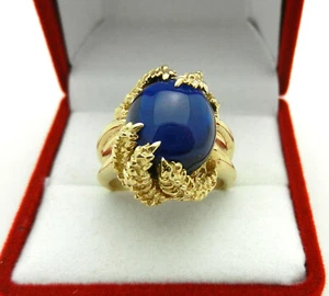 Solid 14k Yellow Gold Cabochon Synthetic Blue Sapphire Ring 10.1 grams - Picture 1 of 12
