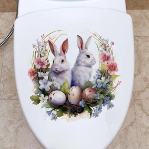 Easter Bunny Floral Wall Sticker Easter Bunny Decal Vinyl Sticker for Toilet Lid - Picture 1 of 16