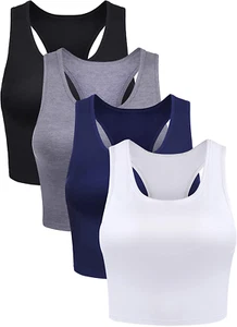 Boao 4 Pieces Basic Crop Tank Tops Sleeveless Racerback Crop Top for Women - Picture 1 of 12
