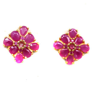 Heated Red Ruby & Pink Sapphire Earrings 925 Sterling Silver 18K Gold Plated