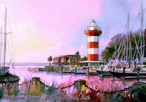 Harbour Town Lighthouse & Marina Fridge Magnet. Hilton Head, SC. James Mann Art - Picture 1 of 1
