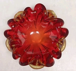 Vtg MCM Murano Barovier Toso Art Glass Ruffled Sommerso Amberina Bowl Ashtray  - Picture 1 of 9
