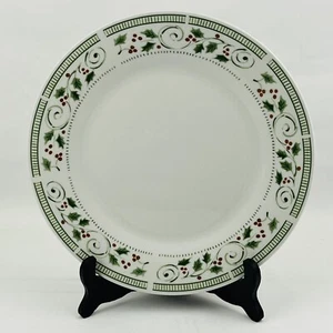 Gibson Everyday Christmas In A Holly Dinner Plate 10.5" Berries Green Band Swirl - Picture 1 of 5