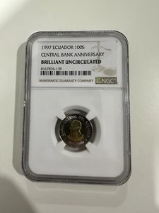 1997 Ecuador 100S Central Bank Anniversary NGC Brilliant Uncirculated - Picture 1 of 2