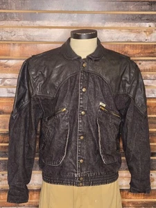 Vintage Georges Marciano GUESS Black Leather and Denim Jacket Medium Marty McFly - Picture 1 of 7
