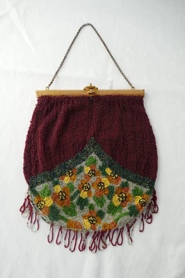 Antiguo bolso monedero más grande Art Nouveau floral de principios de 1900 con micro cuentas Foto 1 de 4