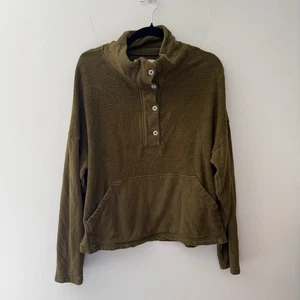 REI Cooperative Pullover Sweatshirt Medium Olive Green Hemp Blend Button - Picture 1 of 10