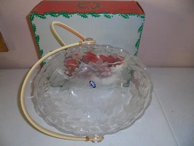 Vintage W P & G Holiday Kristall Korb mattiert Weihnachten Weihnachtsstern Griff oval - Bild 1 von 4