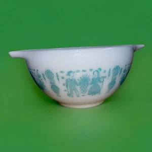 Pyrex 1-1/2 Pt Amish Butterprint Cinderella Bowl 441 Turquoise Blue On White - Picture 1 of 5