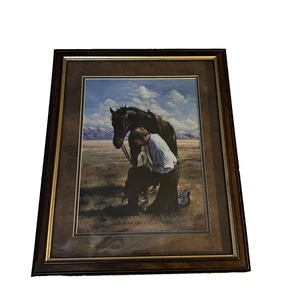 Gemälde II Chronik 7:14 Cowboy betet Pferd Western Kunst gerahmt 22 x 18 - Bild 1 von 17