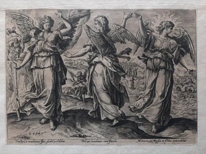 GERARD DE VOS 'The Angels Taedkiel, Piel, and Mittaron' Original Engraving c1550 - Picture 1 of 10