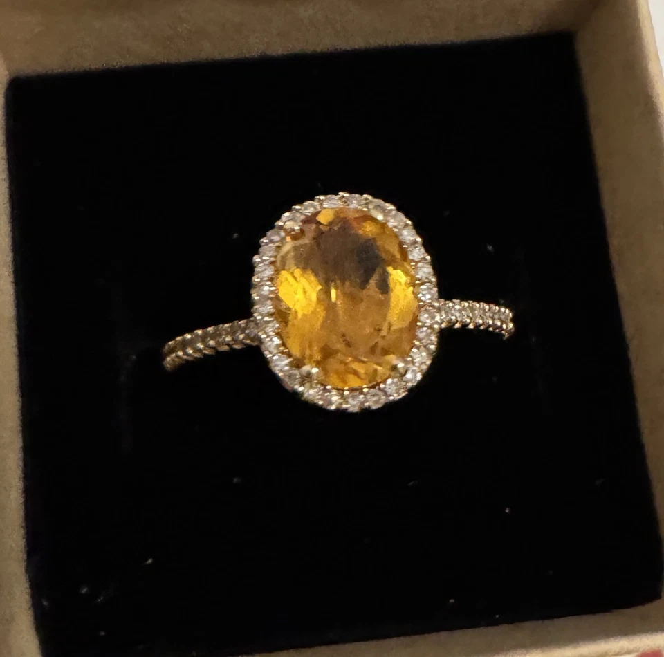 Anillo para mujer BH EFFY oro amarillo sólido 14K natural ovalado citrino diamante talla 7,75 Foto 1 de 4