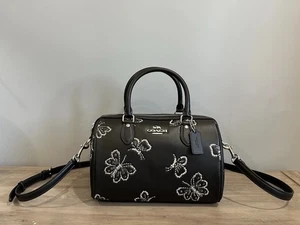 COACH CCK88 Rowan Satchel Bag With Butterfly Print Smooth Leather Silver/Black - Picture 1 of 11