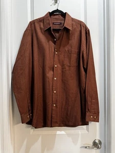 Tommy Bahamas Rust Mens Button Down Shirt Long Sleeve large 71% Silk 29% Cotton - Picture 1 of 8