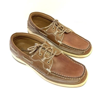 Thom McAn KELLAN Mens 12M Leather Boat Shoes Brown Lace Up Casual Loafers - Image 1 of 4