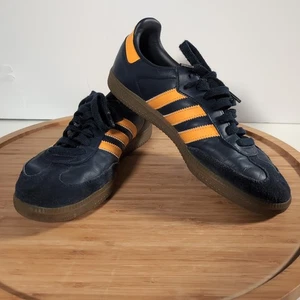 Adidas OG Samba Navy Blue w/ Orange Stripes Men’s Sz 8.5 Gum Soles Shoes - Picture 1 of 9