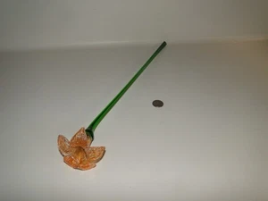 19" Long Stem Blown Glass Orange & White  Bloom Flower With Green Stem - Picture 1 of 7