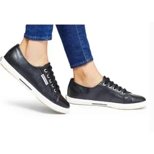 Superga Black Lace Up Women's Leather Fashion Sneakers, 39.5 - Picture 1 of 9