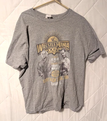 Wrestlemania 24 Ric Flair vs Shawn Michaels WWE 男式灰色 T 恤 XL 许可 — 第 1/4 张图片