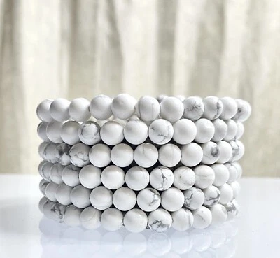 Wholesale Lot 6 Pcs Howlite 6mm 7.5” Crystal Healing Stretch Bracelet - Image 1 of 4