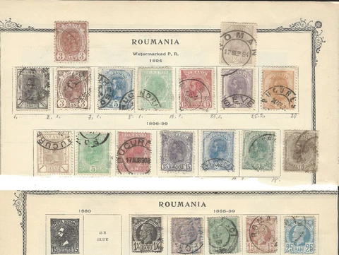 1885-1899 ROMANIA STAMP LOT ON PARTIAL ALBUM PAGES, VINTAGE COLLECTION Cover