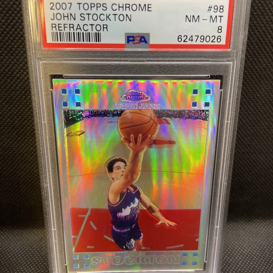 🔥2007-08 Topps Chrome Refractor /999 John Stockton #98 PSA 8 Population 6 !! - Image 1 of 4
