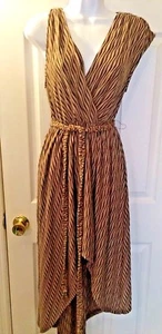 Anthropologie HAZEL Brown Dress Knit Striped Midi Ties Asymmetrical Wrap Sz S - Picture 1 of 7