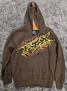 VINTAGE YOUTH BOYS FOX RACING PULLOVER HOODIE BROWN SZ M - Picture 1 of 3