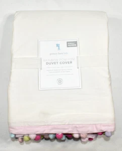Pottery Barn Kids Rainbow Pom Pom White & Multicolor Full Queen Duvet Cover NEW - Picture 1 of 9