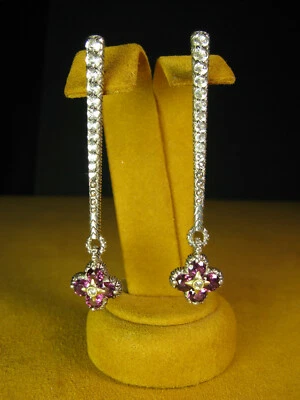 PENDIENTES BARBARA BIXBY PIEDRAS PRECIOSAS FLOR COLGANTE CUENTAS ROSA GRANATE TOPACIO SS 18K Regalo Foto 1 de 2