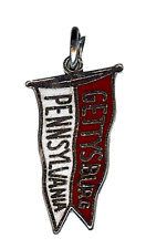 Vintage Sterling Rot & Weiß Emaille Gettysburg Pennsylvania Flagge Wimpel Charm