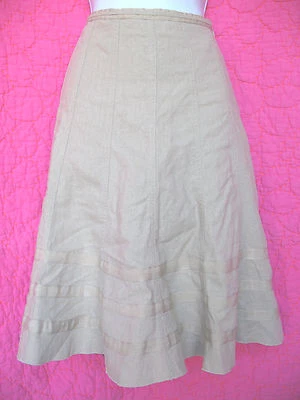 Falda Completa B Musgo Caqui Beige Mezcla de Lino Cinta Adornada Forrada Talla 6 Hasta la Rodilla  Foto 1 de 3