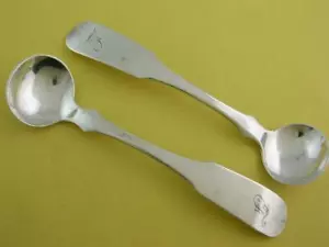 pr Early Coin Silver Salt Spoons CAMPBELL & CHURCH Boston MA c1833-1834 - Picture 1 of 7