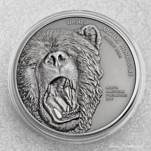2017 Cook Islands - North American Predators, Grizzly Bear - 2oz .999 silver - Picture 1 of 5