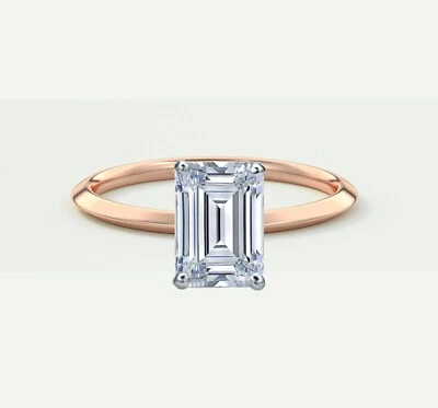 IGI E/VVS 2 Ct Emerald Lab Created Grown Diamond 14K Rose Gold Engagement Ring - Image 1 of 2