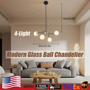 4-Light Modern Glass Ball Chandelier Kitchens Dining Rooms Pendant Lamp Fixture - Picture 1 of 11