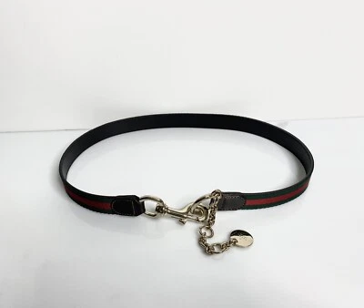 Cinturón Gucci Cadena de Cuero a Rayas Tejido Negro Talla 34 Pulgadas Foto 1 de 4