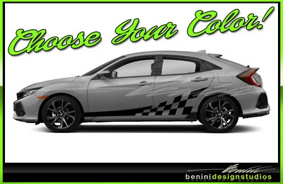 Rayas de vinilo a cuadros Honda Civic Racing 2016 2017 2018 2019 estilo Si 7 Foto 1 de 2