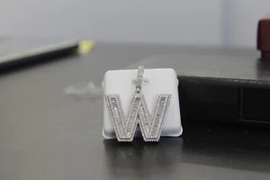 Sterling Silber mit Moissanit Baguette Initiale mit Alphabet Hip Hop Anhänger - Bild 1 von 5