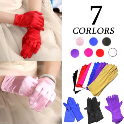 Guantes cortos de satén de ópera para mujer Guantes de banquete de muñeca Día de San Valentín Nupcial EE. UU. Foto 1 de 4